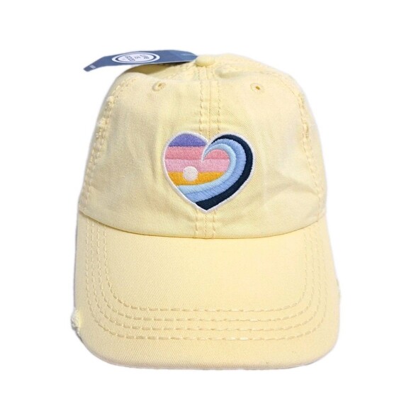 Life Is Good Summer Ocean Wave Heart Logo Sun Baseball Cap Hat Yellow Distressed - Picture 1 of 8